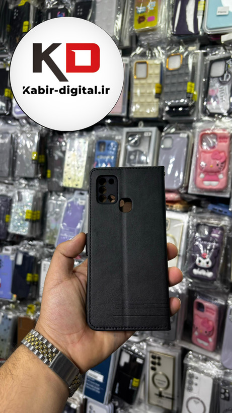 کیف گوشی Galaxy A21sسامسونگ چرم مگنتی جاکارتی بند آویز دار مشکی