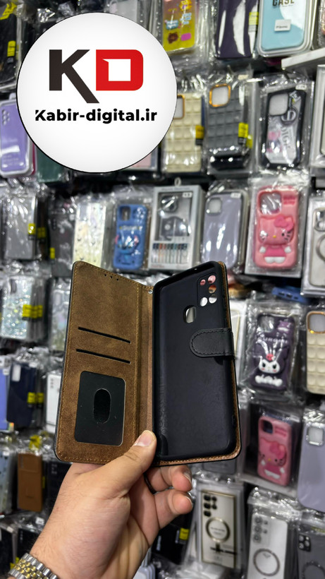 کیف گوشی Galaxy A21sسامسونگ چرم مگنتی جاکارتی بند آویز دار مشکی