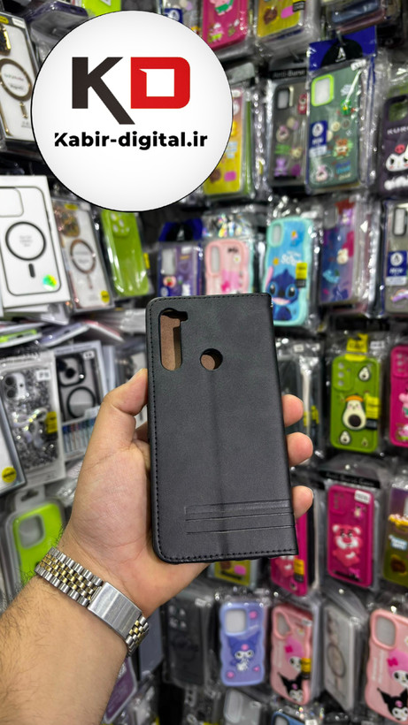 کیف گوشی Redmi Note 8T شیائومی چرم مگنتی جاکارتی بند آویز دار مشکی