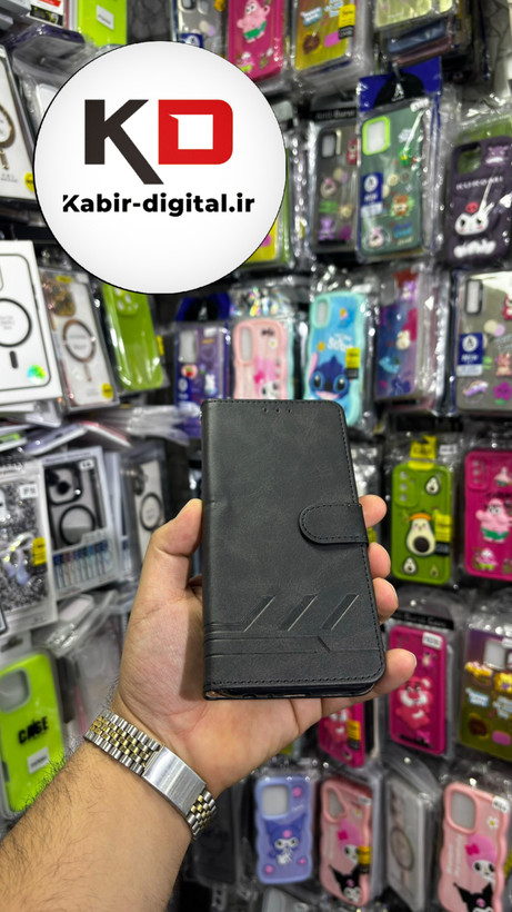 کیف گوشی Redmi Note 8T شیائومی چرم مگنتی جاکارتی بند آویز دار مشکی