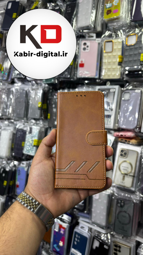 کیف گوشی Redmi Note 8 شیائومی چرم مگنتی جاکارتی بند آویز دار قهوه ای روشن