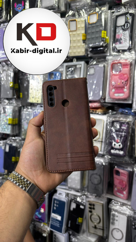 کیف گوشی Redmi Note 8 شیائومی چرم مگنتی جاکارتی بند آویز دار قهوه ایی