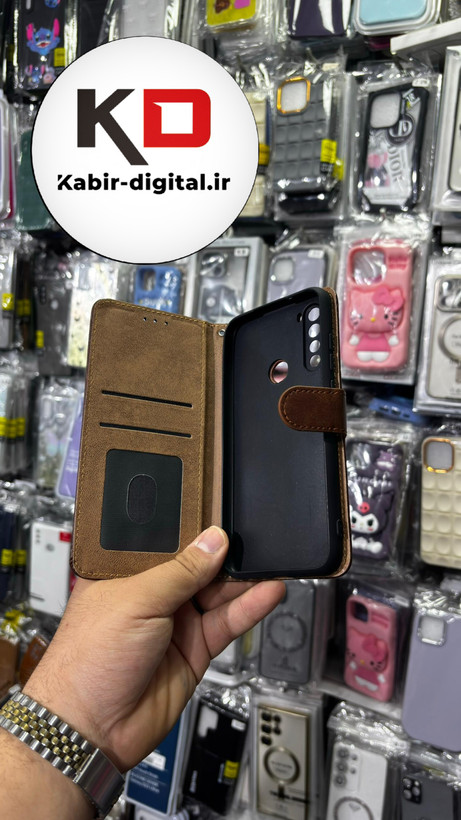 کیف گوشی Redmi Note 8 شیائومی چرم مگنتی جاکارتی بند آویز دار قهوه ایی