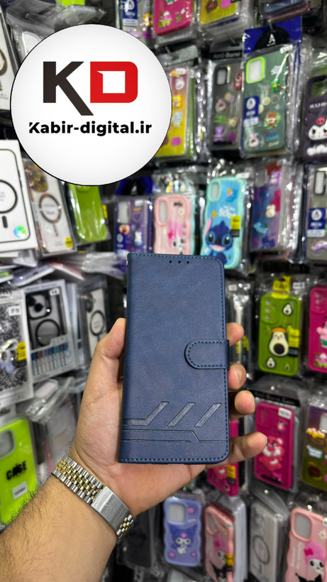 کیف گوشی Redmi Note 10/Note 10s/POCO M5sشیائومی چرم مگنتی جاکارتی بند آویز دار سرمه ایی