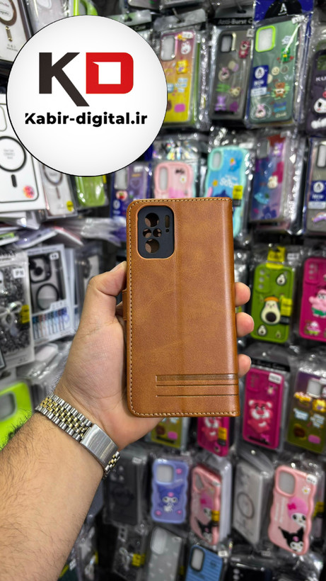 کیف گوشی Redmi Note 10/Note 10s/POCO M5sشیائومی چرم مگنتی جاکارتی بند آویز دار قهوه ایی