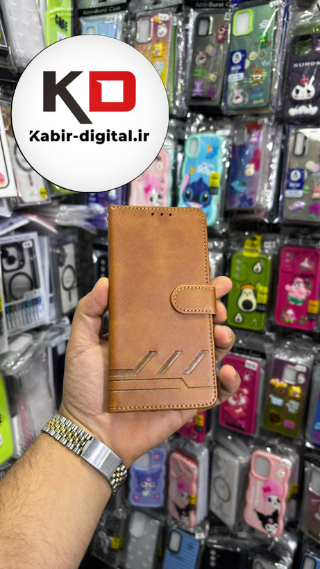 کیف گوشی Redmi Note 10/Note 10s/POCO M5sشیائومی چرم مگنتی جاکارتی بند آویز دار قهوه ایی