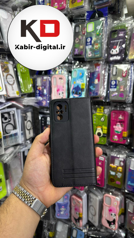 کیف گوشی Redmi Note 10/Note 10s/POCO M5sشیائومی چرم مگنتی جاکارتی بند آویز دار مشکی