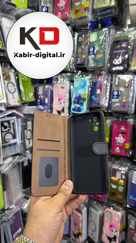 کیف گوشی Redmi Note 10/Note 10s/POCO M5sشیائومی چرم مگنتی جاکارتی بند آویز دار مشکی