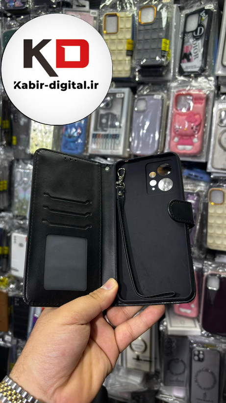 کیف گوشی Redmi Note 12 4Gشیائومی چرم مگنتی جاکارتی بند آویز دار مشکی