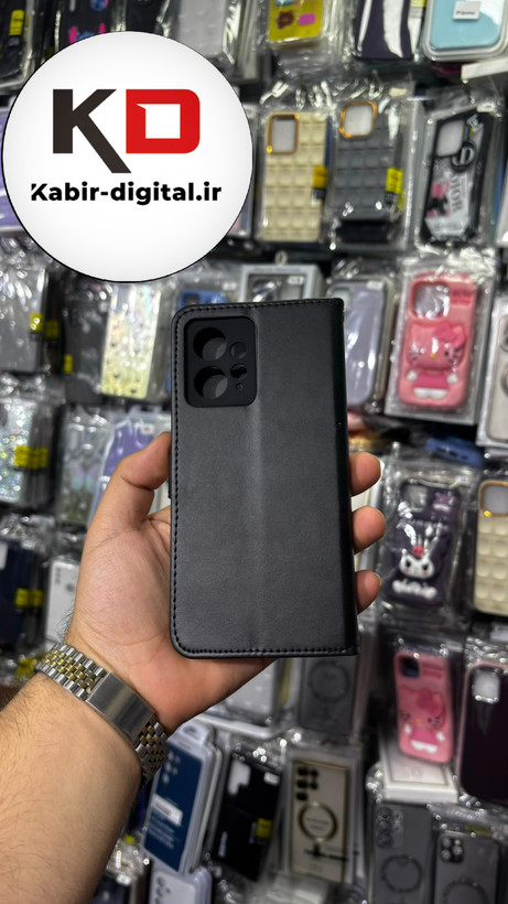 کیف گوشی Redmi Note 12 4Gشیائومی چرم مگنتی جاکارتی بند آویز دار مشکی