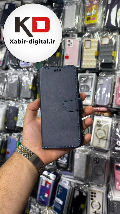 کیف گوشی Redmi Note 12 4Gشیائومی چرم مگنتی جاکارتی بند آویز دار سرمه ایی
