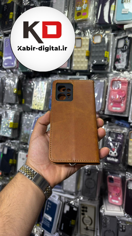کیف گوشی Redmi Note 12 4Gشیائومی چرم مگنتی جاکارتی بند آویز دار قهوه ایی