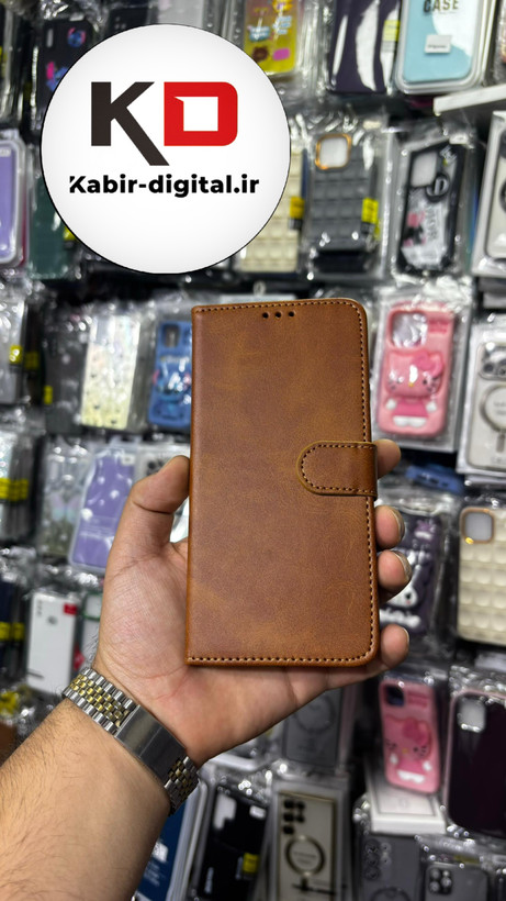 کیف گوشی Redmi Note 12 4Gشیائومی چرم مگنتی جاکارتی بند آویز دار قهوه ایی