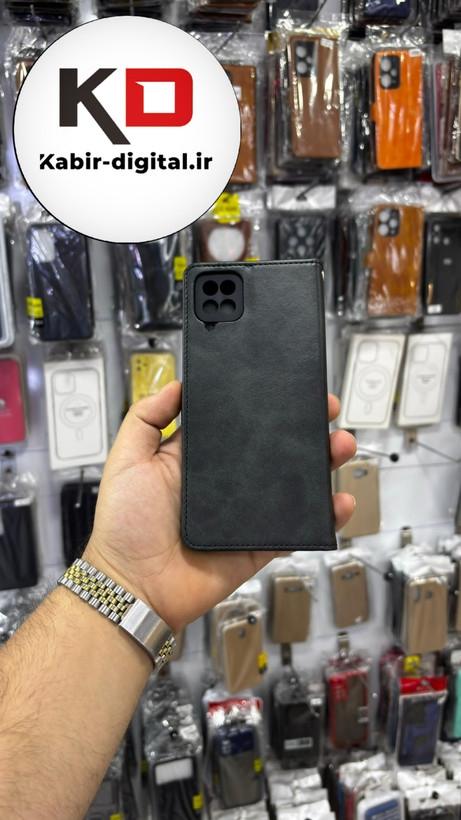 کیف گوشی Galaxy A12 سامسونگ چرم مگنتی جاکارتی بند آویز دار مشکی