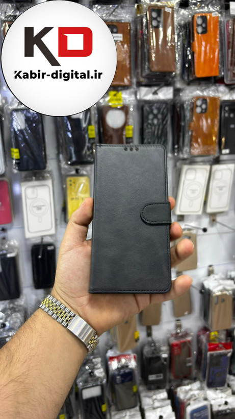 کیف گوشی Galaxy A12 سامسونگ چرم مگنتی جاکارتی بند آویز دار مشکی