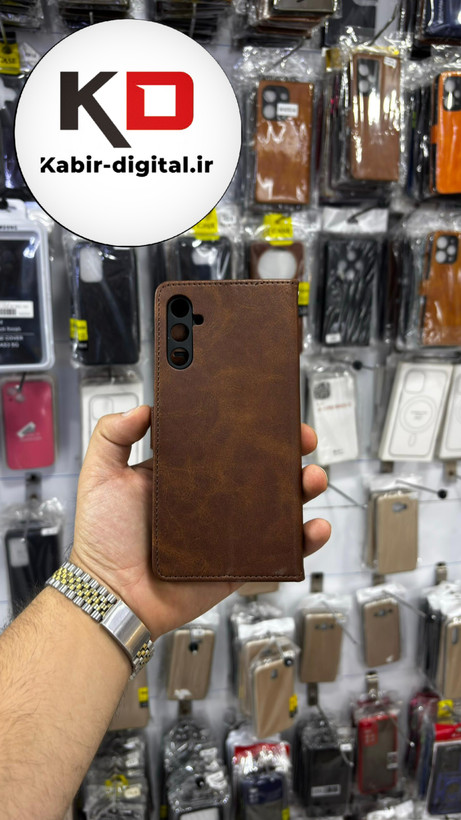 کیف گوشی Galaxy A14 سامسونگ چرم مگنتی جاکارتی بند آویز دار قهوه ایی
