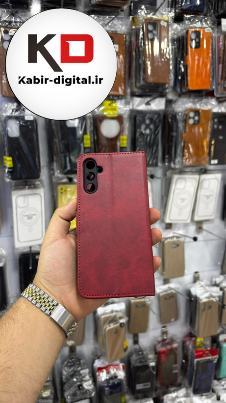 کیف گوشی Galaxy A14 سامسونگ چرم مگنتی جاکارتی بند آویز دار قرمز
