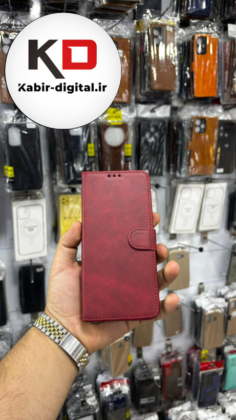 کیف گوشی Galaxy A14 سامسونگ چرم مگنتی جاکارتی بند آویز دار قرمز