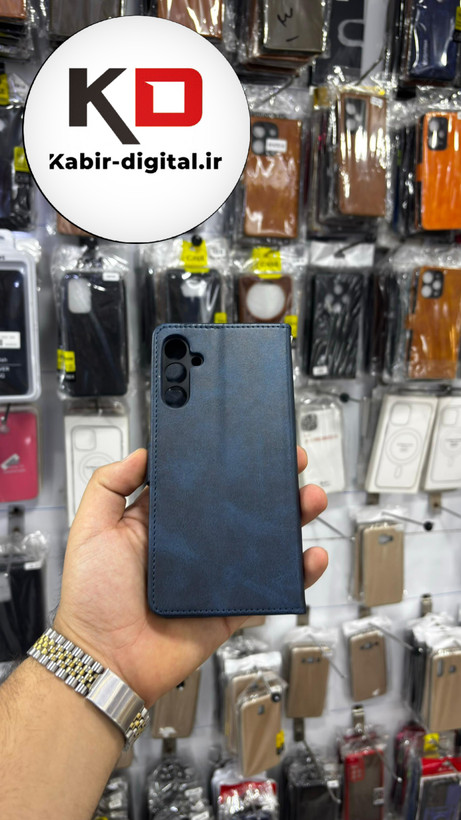 کیف گوشی Galaxy A15 سامسونگ چرم مگنتی جاکارتی بند آویز دار سرمه ایی