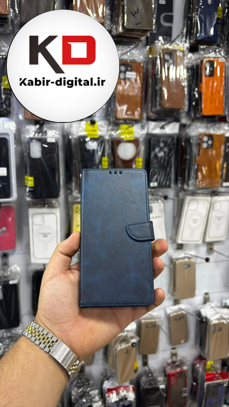 کیف گوشی Galaxy A15 سامسونگ چرم مگنتی جاکارتی بند آویز دار سرمه ایی