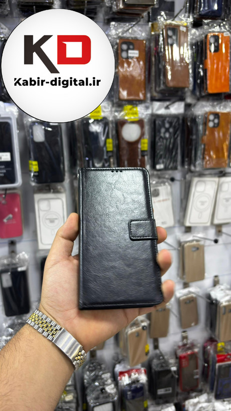 کیف گوشی Galaxy A15 سامسونگ چرم مگنتی جاکارتی بند آویز دار مشکی