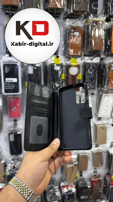 کیف گوشی Galaxy A15 سامسونگ چرم مگنتی جاکارتی بند آویز دار مشکی