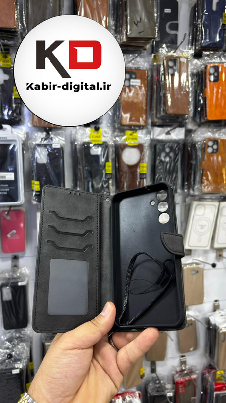 کیف گوشی Galaxy A15 سامسونگ چرم مگنتی جاکارتی بند آویز دار مشکی