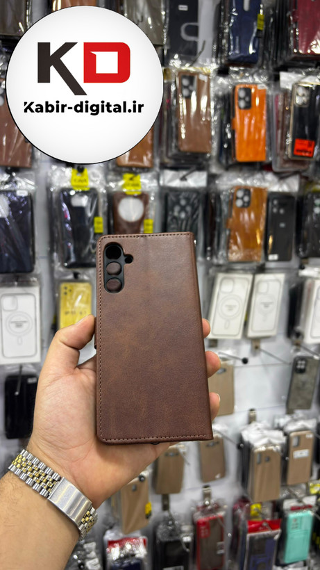 کیف گوشی Galaxy A15 سامسونگ چرم مگنتی جاکارتی بند آویز دار قهوه ایی