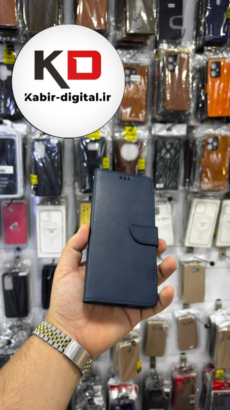 کیف گوشی Galaxy A16 سامسونگ چرم مگنتی جاکارتی بند آویز دار سرمه ایی