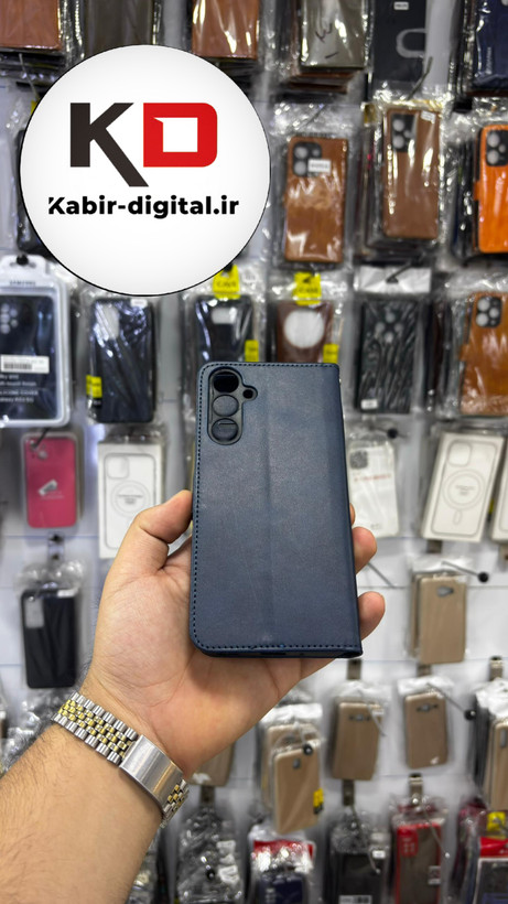 کیف گوشی Galaxy A16 سامسونگ چرم مگنتی جاکارتی بند آویز دار سرمه ایی