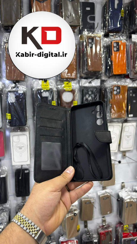 کیف گوشی Galaxy A16 سامسونگ چرم مگنتی جاکارتی بند آویز دار مشکی