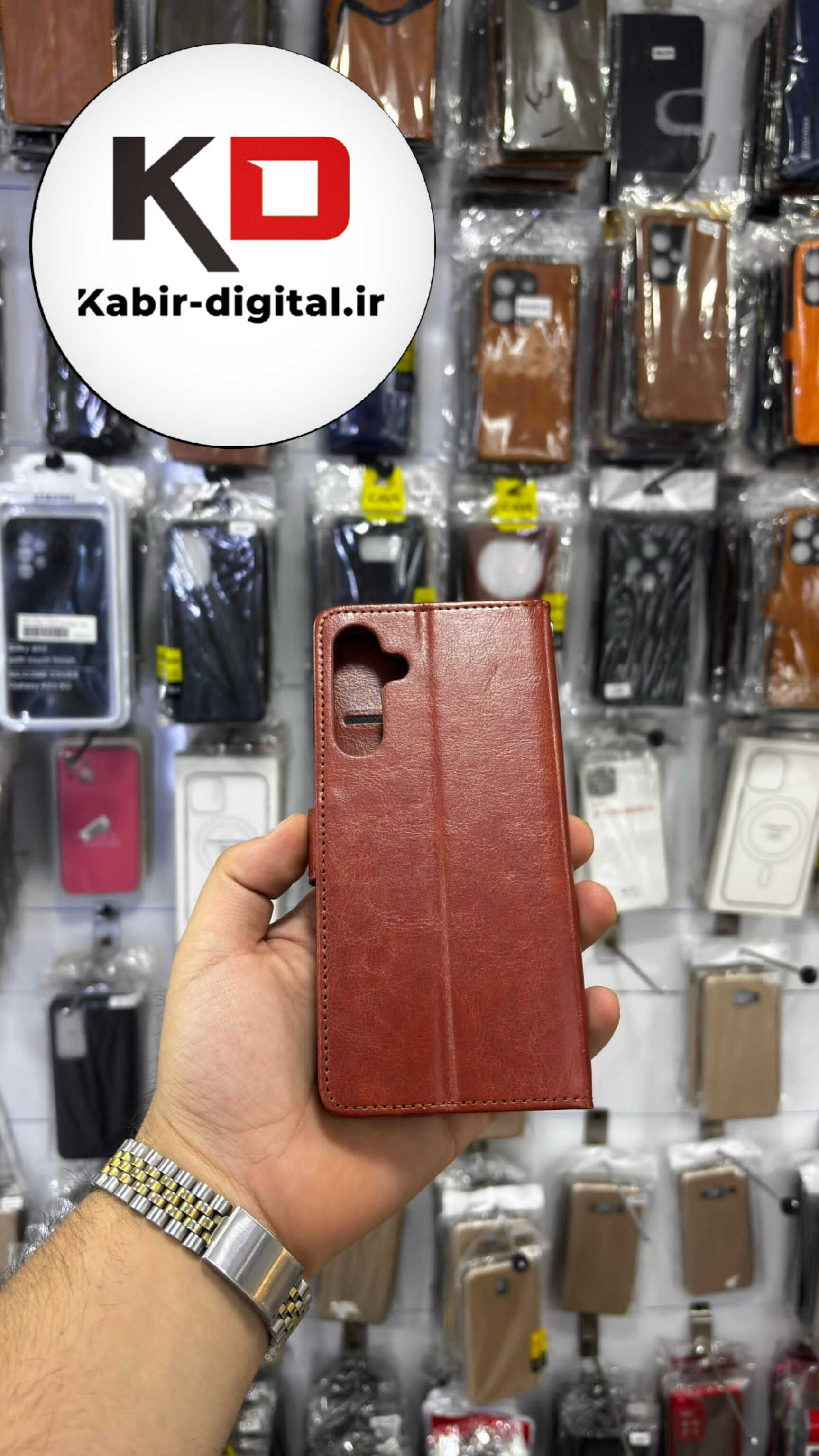 کیف گوشی Galaxy A16 سامسونگ چرم مگنتی جاکارتی بند آویز دار قهوه ایی