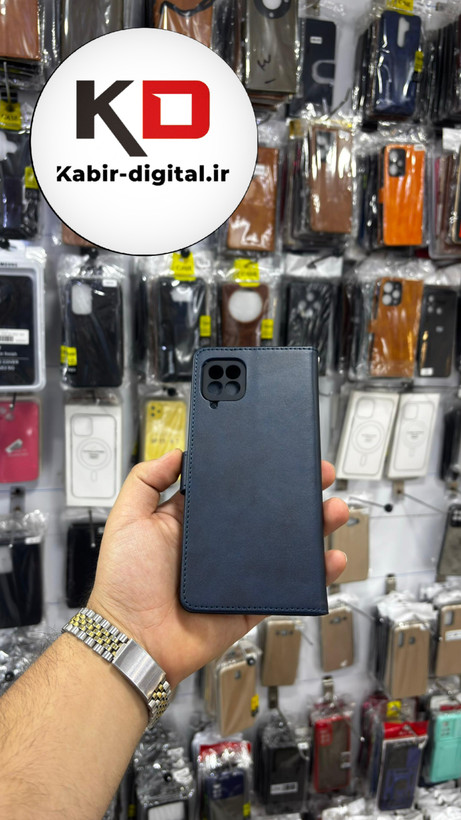 کیف گوشی Galaxy A22 4G/M32 سامسونگ چرم مگنتی جاکارتی بند آویز دار سرمه ایی