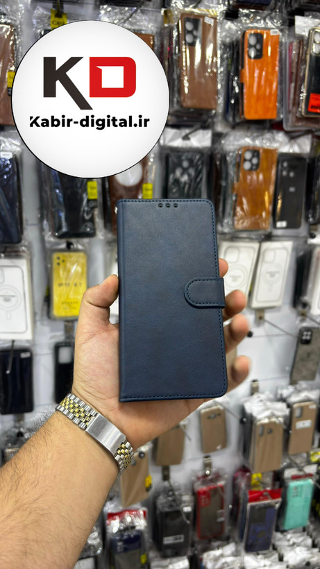 کیف گوشی Galaxy A52/A52s سامسونگ چرم مگنتی جاکارتی بند آویز دار سرمه ایی
