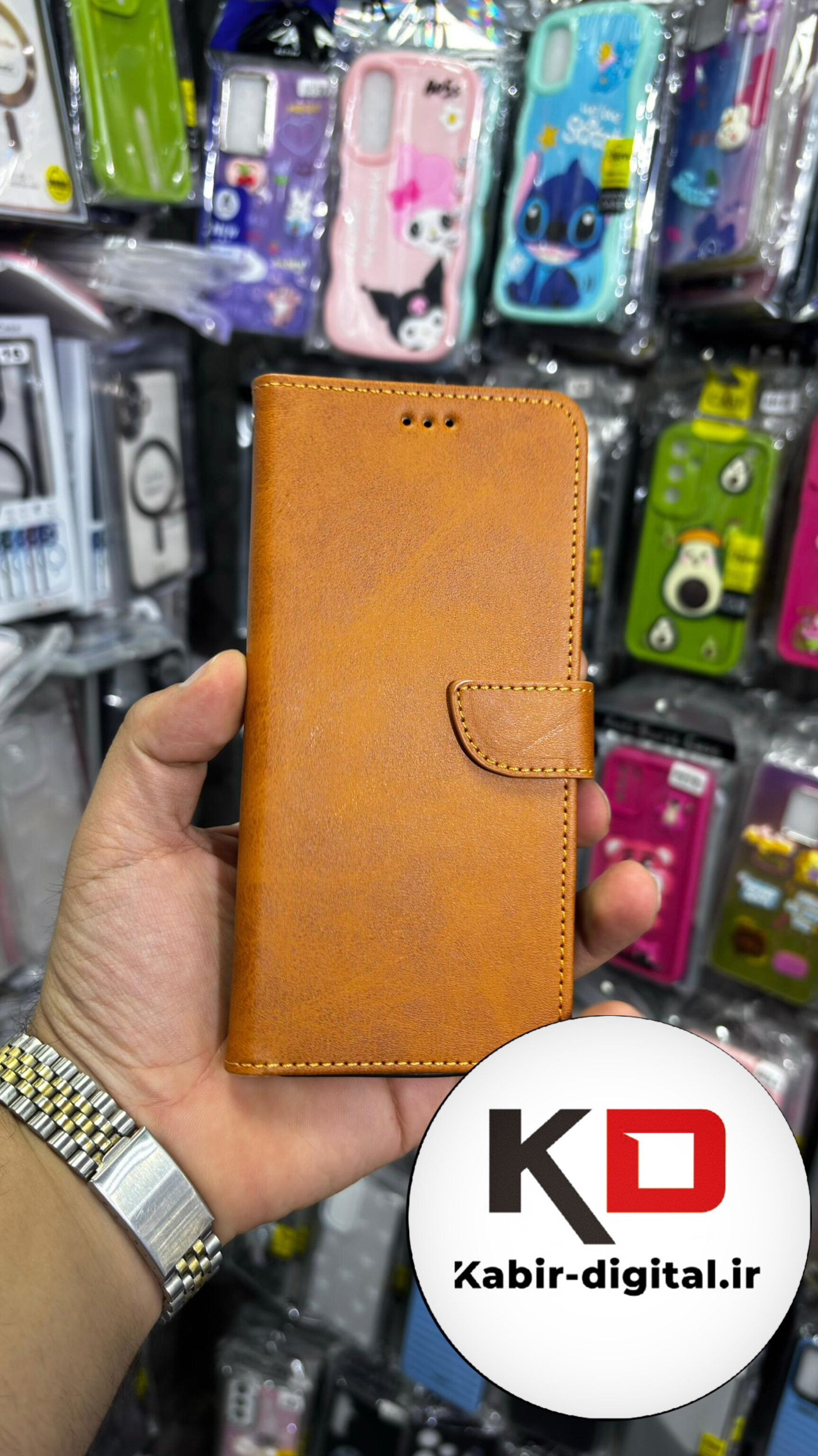 کیف گوشی Redmi Note 13 Pro 5G/POCO X6شیائومی چرم مگنتی جاکارتی بند آویز دار قهوه ایی روشن