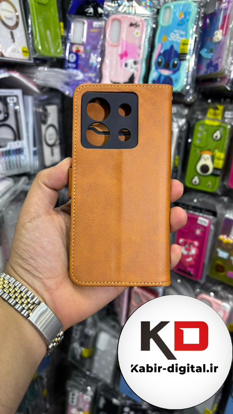 کیف گوشی Redmi Note 13 Pro 5G/POCO X6شیائومی چرم مگنتی جاکارتی بند آویز دار قهوه ایی روشن