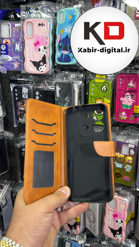 کیف گوشی Redmi Note 13 Pro 5G/POCO X6شیائومی چرم مگنتی جاکارتی بند آویز دار قهوه ایی روشن