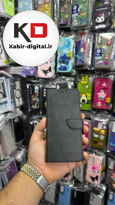 کیف گوشی Redmi Note 9شیائومی چرم مگنتی جاکارتی بند آویز دار مشکی