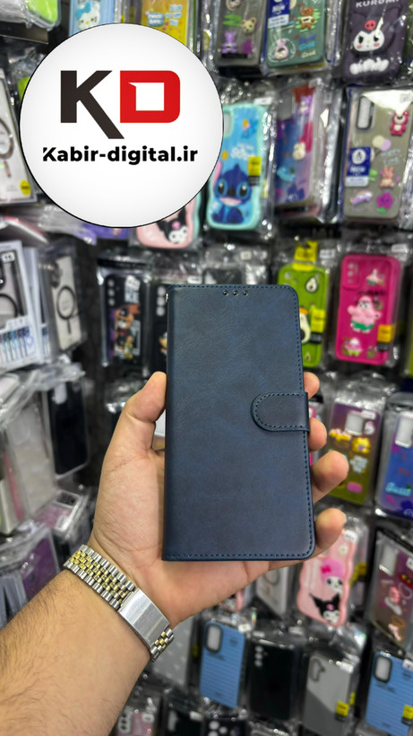 کیف گوشی Redmi Note 9شیائومی چرم مگنتی جاکارتی بند آویز دار سرمه ایی