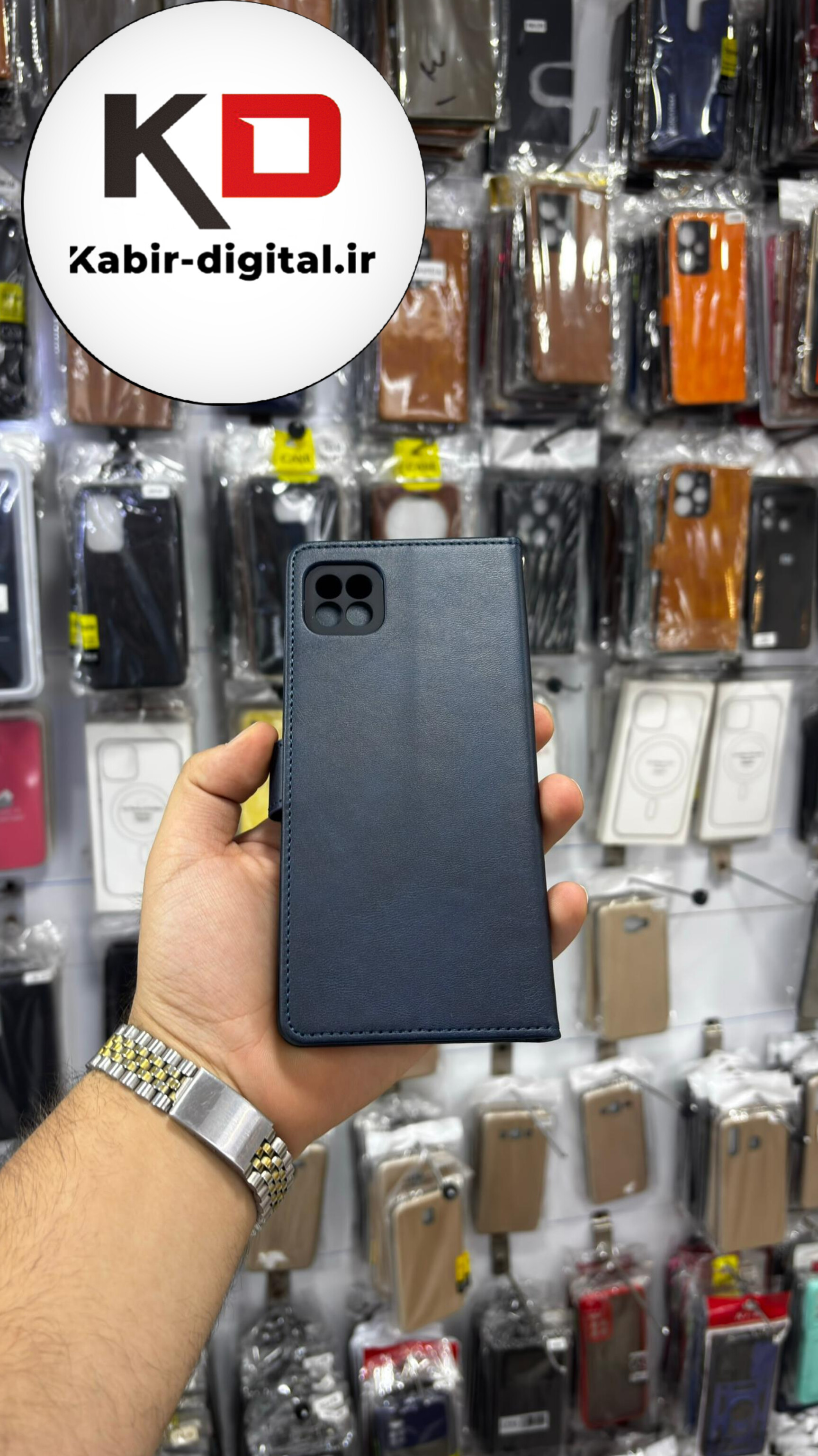 کیف گوشی Galaxy A22 5G سامسونگ چرم مگنتی جاکارتی بند آویز دار سرمه ایی