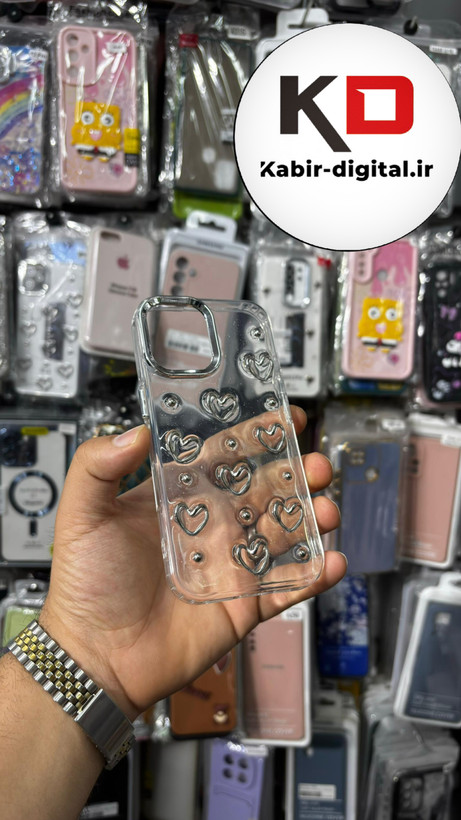 قاب گوشی iPhone 16 آیفون لاکچری شفاف رزینی طرح شاین لنز کرومی طرح قلب