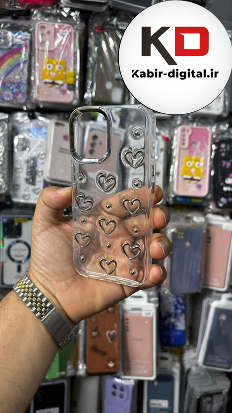 قاب گوشی iPhone 16 آیفون لاکچری شفاف رزینی طرح شاین لنز کرومی طرح قلب