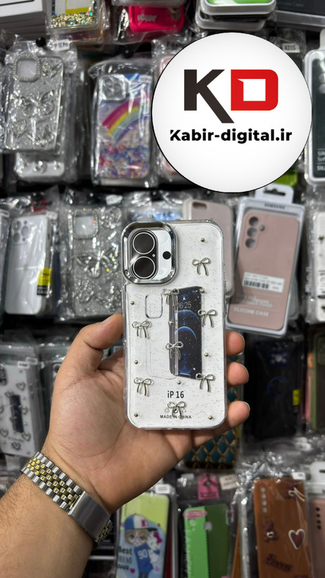 قاب گوشی iPhone 16 آیفون لاکچری شفاف رزینی طرح شاین لنز کرومی طرح پاپیون کرومی