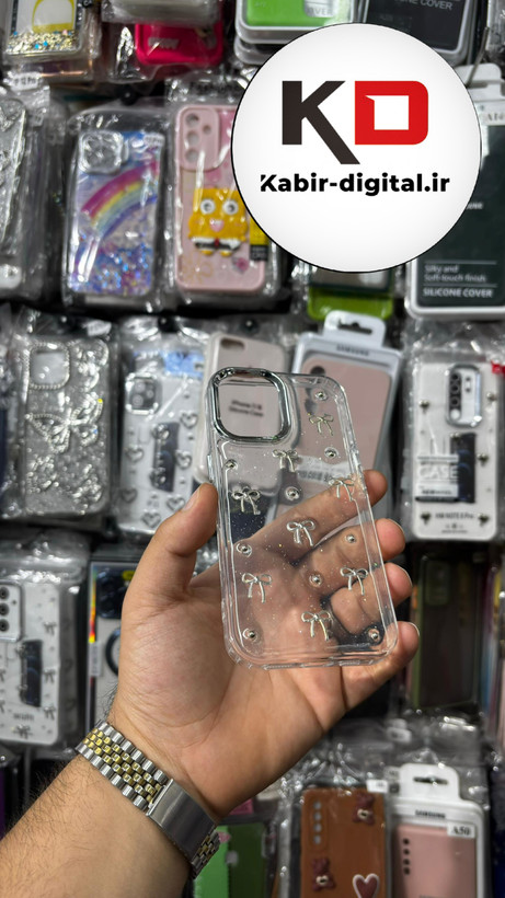 قاب گوشی iPhone 16 آیفون لاکچری شفاف رزینی طرح شاین لنز کرومی طرح پاپیون کرومی