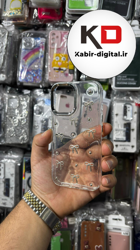 قاب گوشی iPhone 16 آیفون لاکچری شفاف رزینی طرح شاین لنز کرومی طرح پاپیون کرومی
