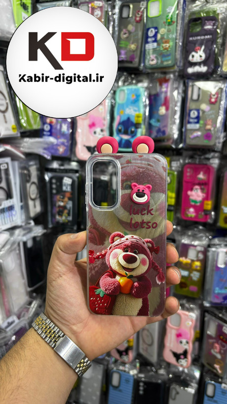 کاور گوشی Galaxy A25 سامسونگ فانتزی سخت Hard لیزری عروسکی برجسته خرس صورتی کیوت