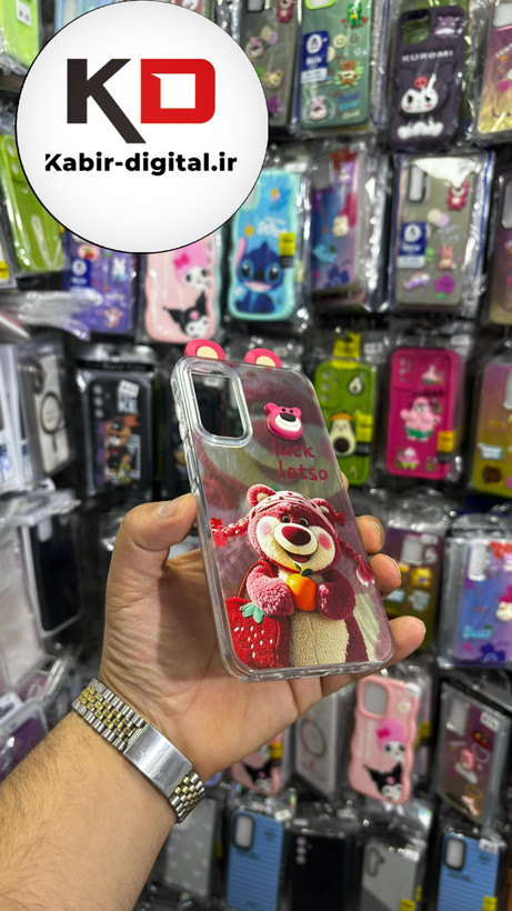 کاور گوشی Galaxy A25 سامسونگ فانتزی سخت Hard لیزری عروسکی برجسته خرس صورتی کیوت