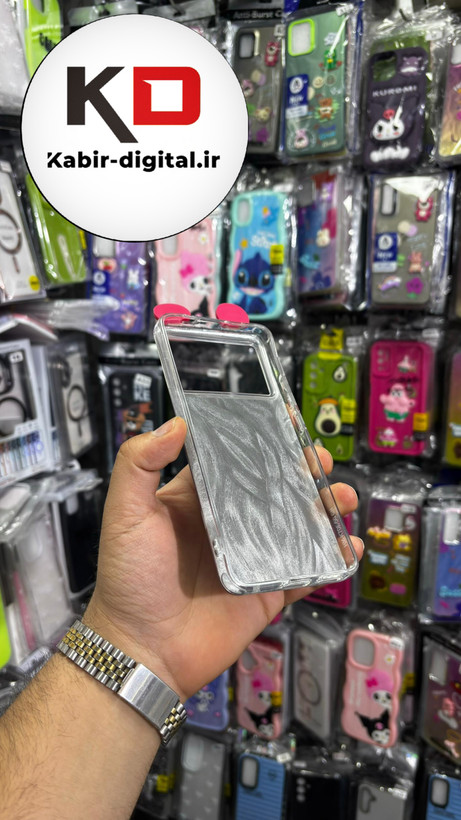 قاب گوشی Redmi K70E/POCO X6 Pro شیائومی فانتزی سخت Hard لیزری عروسکی برجسته خرس صورتی کیوت