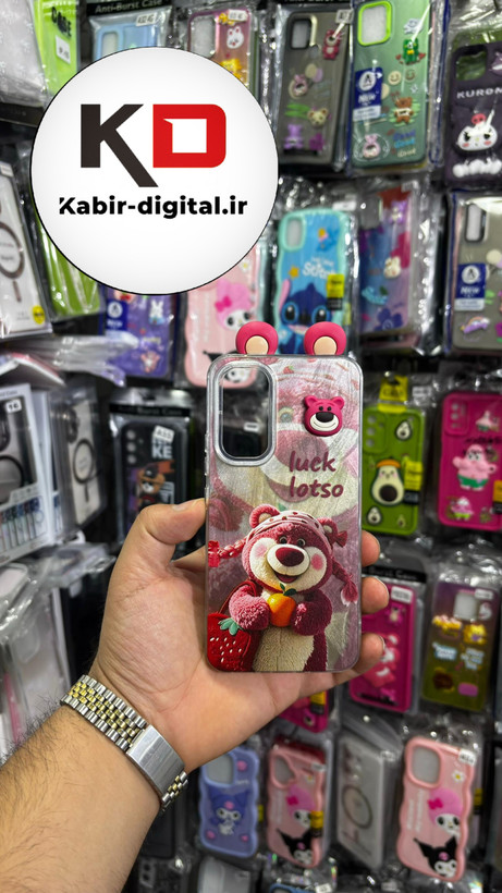 کاور گوشی Galaxy A54 سامسونگ فانتزی سخت Hard لیزری عروسکی برجسته خرس صورتی کیوت