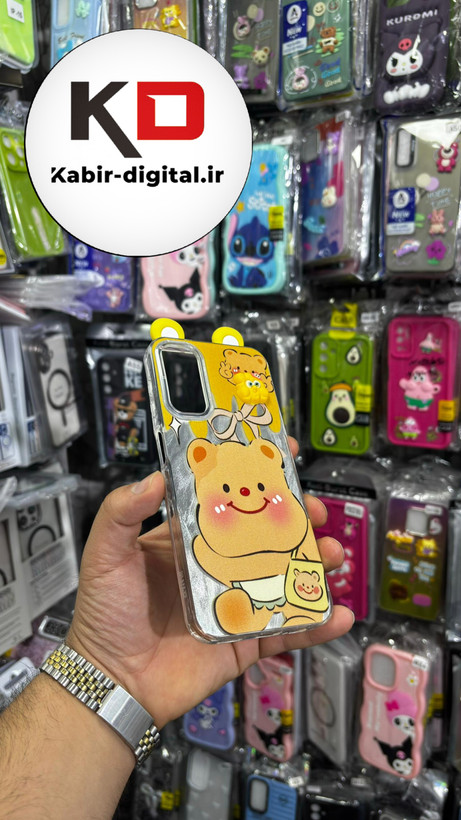 کاور گوشی Galaxy A14 سامسونگ فانتزی سخت Hard لیزری عروسکی برجسته خرس زرد کیوت